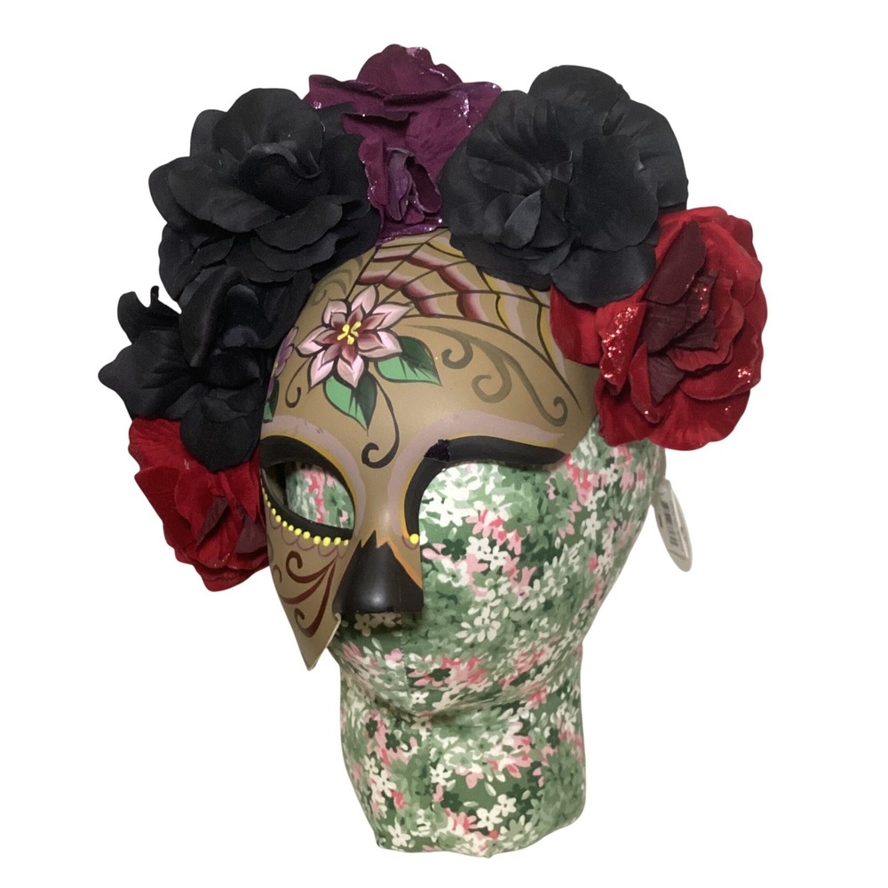 KBW Global Day of the Dead Floral Masquerade Mask Sugar Skull Rose Headpiece - Picture 2 of 13
